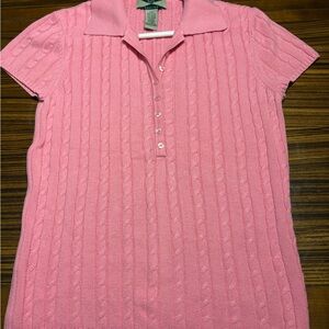 525 America Pink Button Down Cable Knit Shirt